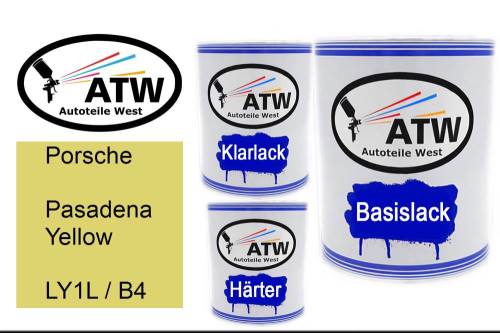 Porsche, Pasadena Yellow, LY1L / B4: 1L Lackdose + 1L Klarlack + 500ml Härter - Set, von ATW Autoteile West.